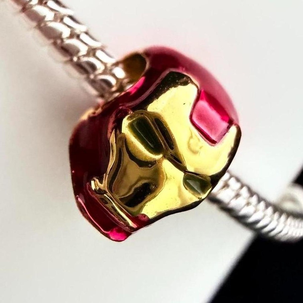 Iron Man Helmet Bead Charm Fits Snake Chain Bracelet Marvel Red Gold
